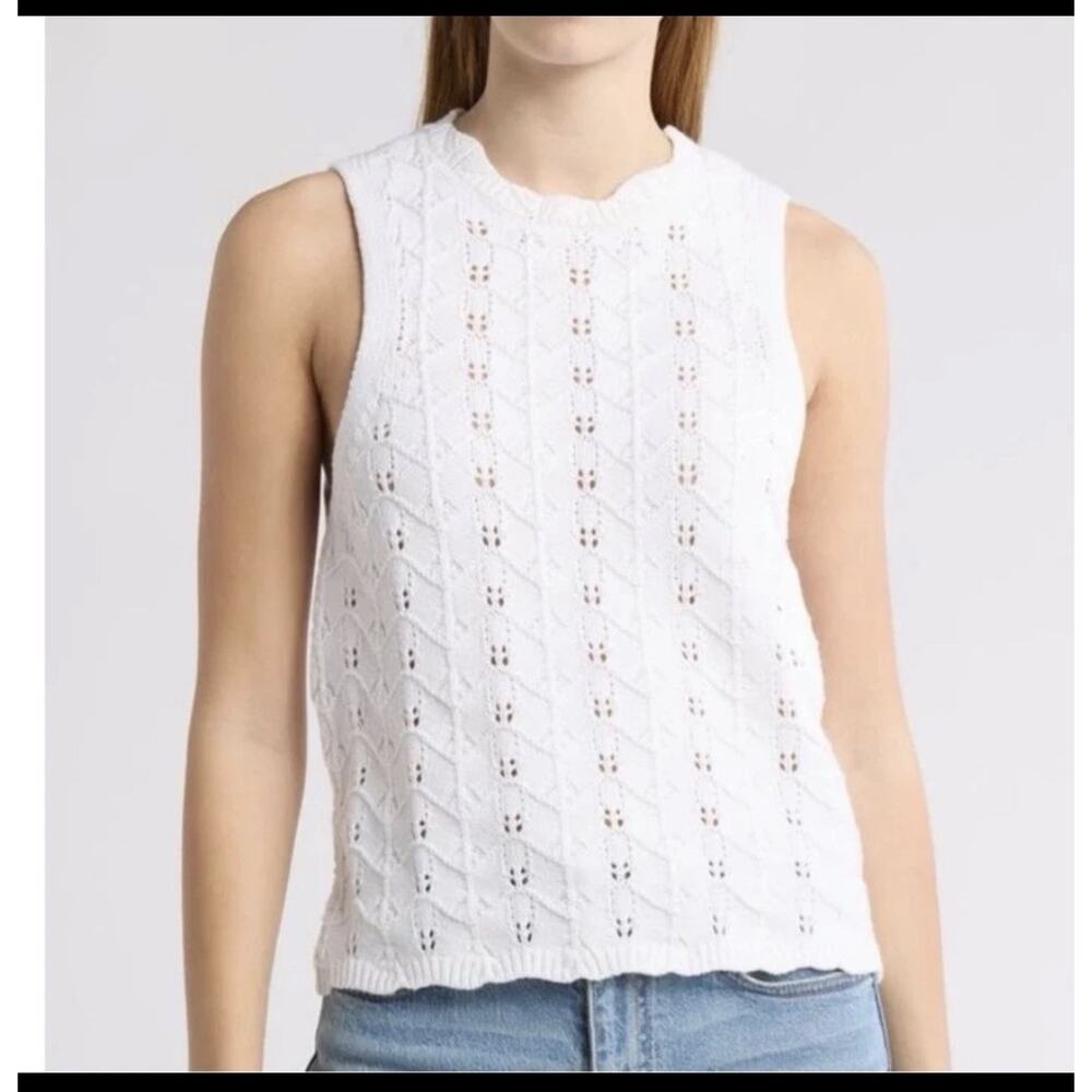 NWT $108 Design 365 Women’s White Sleeveless Crew Neck Pointelle Knit- Sz L